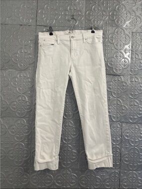 Else Jeans Womens 30 White Straight Ankle Crop Denim Jeans Mid Rise Stretch
